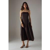 Satin Lace Trim Detail Godet Strappy Midi Dress