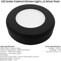 Loops 6x MATT BLACK Round Surface or Flush Under Cabinet Kitchen Light & Driver Kit - Natural White LED