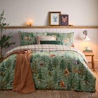 Furn Lodge Wood 100% Brushed Cotton Duvet Set in Green | Size: Double