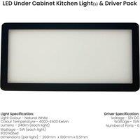 Loops 2x MATT BLACK Ultra-Slim Rectangle Under Cabinet Kitchen Light & Driver Kit - Natural White Diffused LED