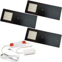 Loops 3x MATT BLACK Ultra-Slim Rectangle Under Cabinet Kitchen Light & Driver Kit - Natural White LED