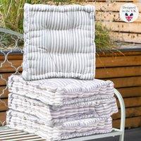 Dibor Set of 4 Grey Striped Box Outdoor Garden Chair Seat Pad Cushions L40cm x W40cm | Size: 40 cm x 40 cm