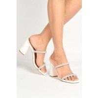 Miss Diva Women's Zayah PU Diamante Straps Block Heel Mules in White | Size: 7