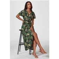 FS Collection Women's Abstract Floral Wrap Maxi Dress In Olive | Size: XS