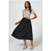 FS Collection Women's Short Sleeve Black Stripe Midi Dress In White | Size: XS