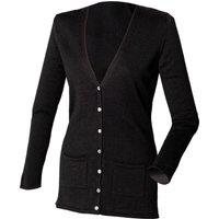 Henbury Women's V-Neck Button Fine Knit Cardigan in Black | Size: 2XS