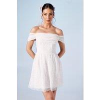 Coast Women's Bardot Full Skirted Embellished Bridal Mini Dress in Ivory | Size: 12