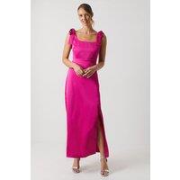 Oasis Women's Satin Tie Shoulder Midi Bridesmaid Dress in Bright Pink | Size: 14