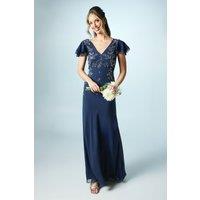 Trailing floral Tie Back Embellished Bridesmaid Dress