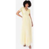 Maya Deluxe Women's Short Sleeve V Neck Embellished Maxi Dress in Yellow | Size: 10