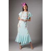 Coast Women's Embroidered Flutter Sleeve Midi Dress in Mint | Size: 8