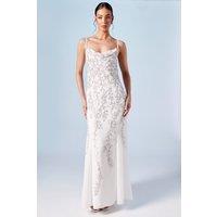 Boho Cowl Neck Trailing Floral Embellished Fishtail Wedding Dress