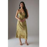 Petite Rose Satin Tie Strap Lace Detail Midi Slip Dress