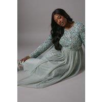 Plus Size Pearl Embellished Bodice Bridesmaid Tulle Skirt Dress