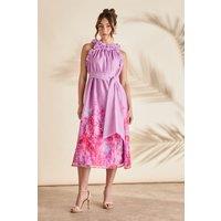 Floral Edge Printed Trapeze Midi Holiday Dress