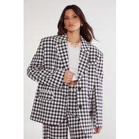 NastyGal Women's Oversized Gingham Tailored Blazer Co-ord in Mono | Size: 6