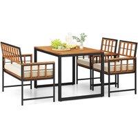 Gymax 4PCS Acacia Wood Patio Dining Set Outdoor Rectangular Table & Chairs in Light Brown | Size: 4 Pack