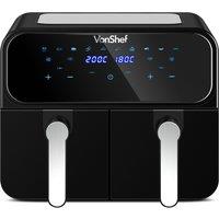 VonShef Dual Basket Air Fryer 9L with 2 Silicone Liners in Black