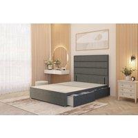 Somnior Chambery Divan Bed Frame 2 Drawers with Floor Standing Headboard Linen in Mid Grey | Size: Single