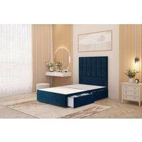 Somnior Austin 2 Drawer Divan Bed Base & 54" Floor Standing Headboard Velvet in Navy | Size: Small Double