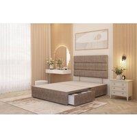 Somnior Chambery 2 Draw Divan Bed Frame with Headboard Tweed Fabric in Brown | Size: Super King