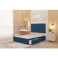 Somnior Alexas 2 Drawers Divan Bed with 30 Upholstered Headboard Plush Velvet in Navy | Size: Single