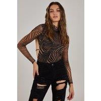 Pink Vanilla Women's Zebra Swirl Backless Bodysuit in Black | Size: 12