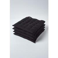 Homescapes 4 Pack Seat Pads Luxury 100% Cotton Indoor Outdoor Garden Cushion, 40cm in Black | Size: 40 cm x 40 cm