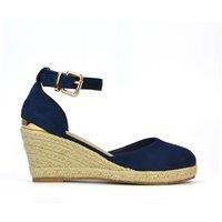 XY London Women's 'Forest' Closed Toe Espadrille Wedge Heel Sandals in Navy | Size: 7