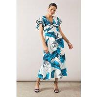 Wallis Women's Floral Ruffle Twist Midaxi Dress in Ivory | Size: 14