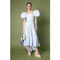 Puff Sleeve Tiered High Low Maxi Dress