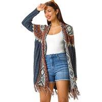 Geo Patterned Longline Fringe Cardigan