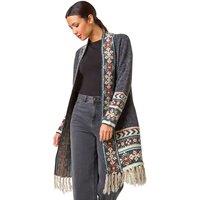 Nordic Pattern Fringe Hem Cardigan