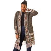 Nordic Pattern Fringe Hem Cardigan