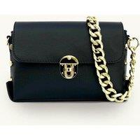 Apatchy London Women's The Bloxsome Leather Crossbody Bag With Gold Chain Strap in Black