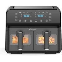 PureMate 9L Dual Air Fryer w/ Digital Display, Healthy Oil Free 2500W Air Fryer w/ 8 Preset, LED One Touch Screen, Timer & Adjustable Temperature