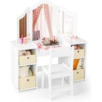 Costway 2-in-1 Dressing Table & Chair Set Vanity Table Desk w/ Removable Mirrors in White