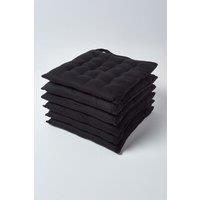 Homescapes 6 Pack Seat Pads Luxury 100% Cotton Indoor Outdoor Garden Cushion, 40cm in Black | Size: 40 cm x 40 cm