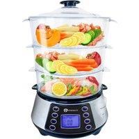 PureMate NaturoPure Food Steamer 11.5L Capacity, 3 Tier Electric Steamer, 6 Preset Cooking Mode, 99 Minutes Timer & 800W Including a Rice Bowl