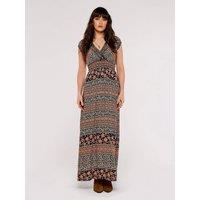 Apricot Women's Folk Floral Stripe Maxi Dress in Black | Size: 8