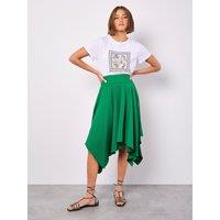 Apricot Women's Hanky Hem Belted Midi Skirt in Green | Size: 10