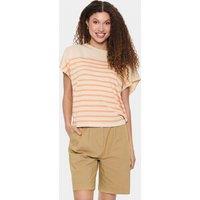 Saint Tropez Women's MilaSZ Striped Short Sleeve Pullover in Light Beige | Size: Medium