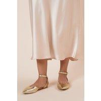Dorothy Perkins Women's Poppy Pointed Ankle Strap Ballet Pumps in Gold | Size: 3