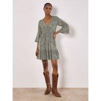 Apricot Women's Metallic Dobby Paisley Mini Dress in Khaki | Size: 18