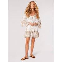Apricot Women's Paisley Shimmer Mini Dress in Cream | Size: 12
