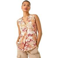Roman Women's Floral Print V-Neck Vest Top in Orange | Size: 10