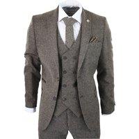TruClothing Men's 3 Piece Suit Double Breasted Tweed in Light Brown | Size: 50R