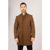 Infinity Leather Men's Stand Collar Wool Blend Overcoat in Brown | Size: 42R