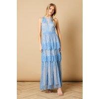 Oasis Women's Lace Tiered Detail Maxi Dress in Blue | Size: 10