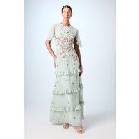 Embroidered Trailing Floral Cape Detail Tiered Bridesmaid Dress